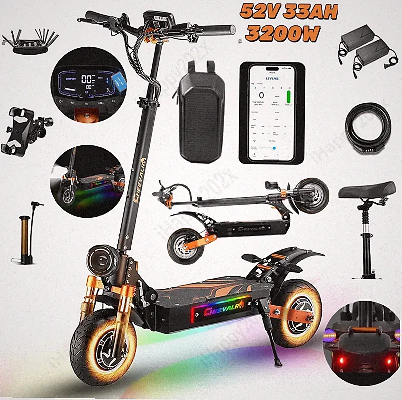 NFC 10Zoll Elektroroller 52V 36Ah 3200 Klappbar E-Scooter Offroad E-Roller APP