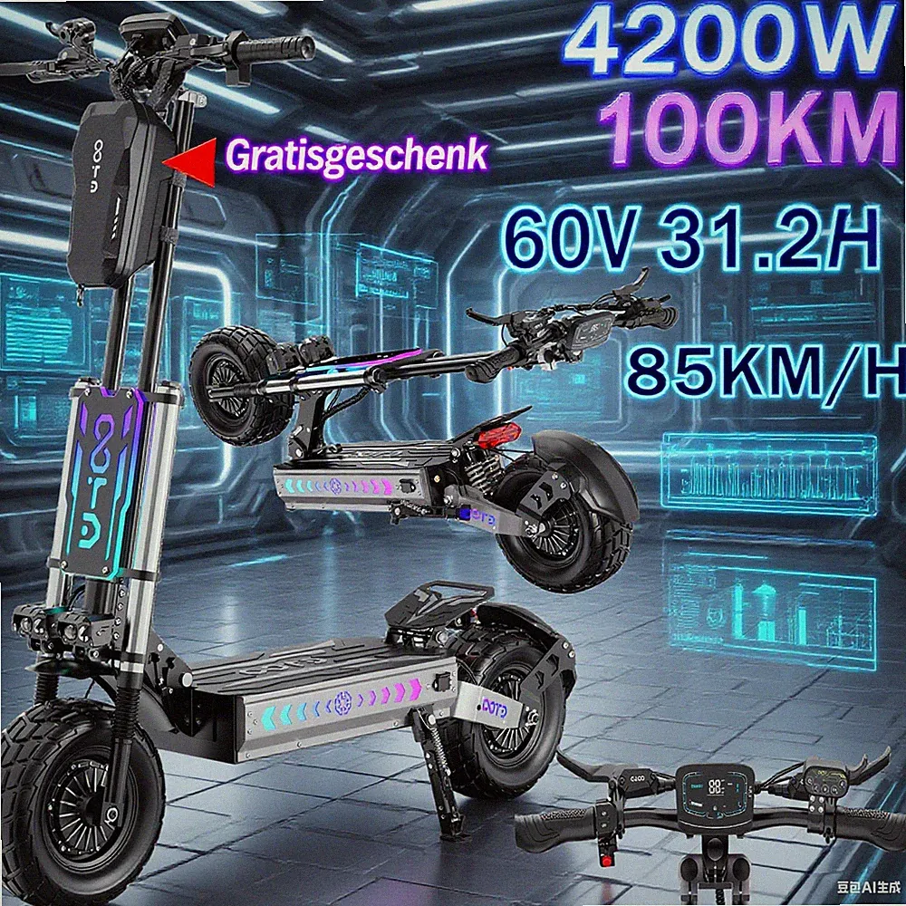OOTD T90 13Zoll Klappbar Elektroroller 60V 31.2AH Doppelmotor Elektro-Scooter