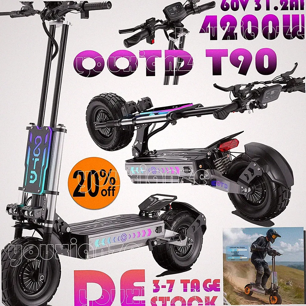 OOTD T90 E-Scooter 4200W Motor 60V 31.2Ah Offroad 13 Zoll Hydraulische E-Scooter