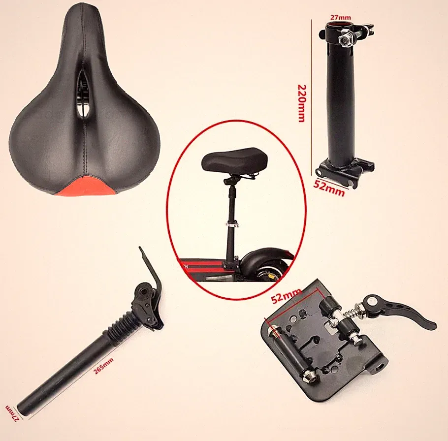 Sattelset mit Sattelstütze für Kugoo M4/M4 Pro - höhenverstellbares Sattelset rot