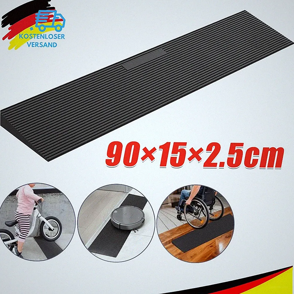 Schwellenrampe Gummi 90x15x2.5cm Barrierefrei Für Rollstuhl Elektroroller
