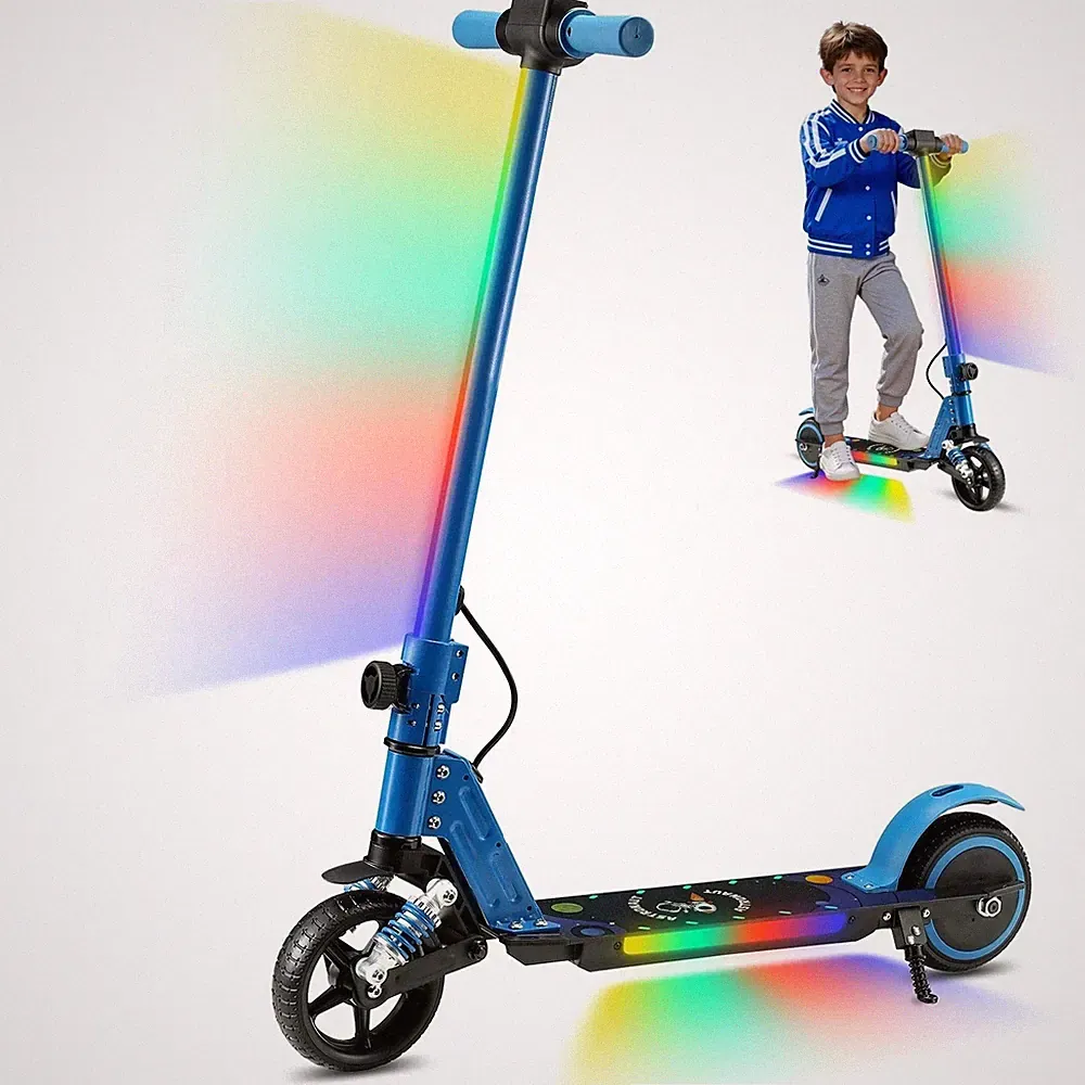 Simate Kinderroller E Scooter 6-12 Jahren Elektroscooter 8 Km 14km/h Faltbar LED