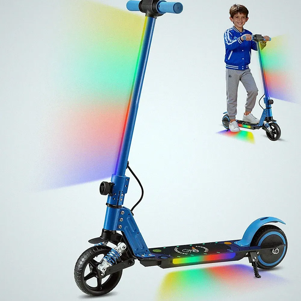 Simate Kinderroller E Scooter 6-12 Jahren Elektroscooter 8 Km LED 14km/h Faltbar