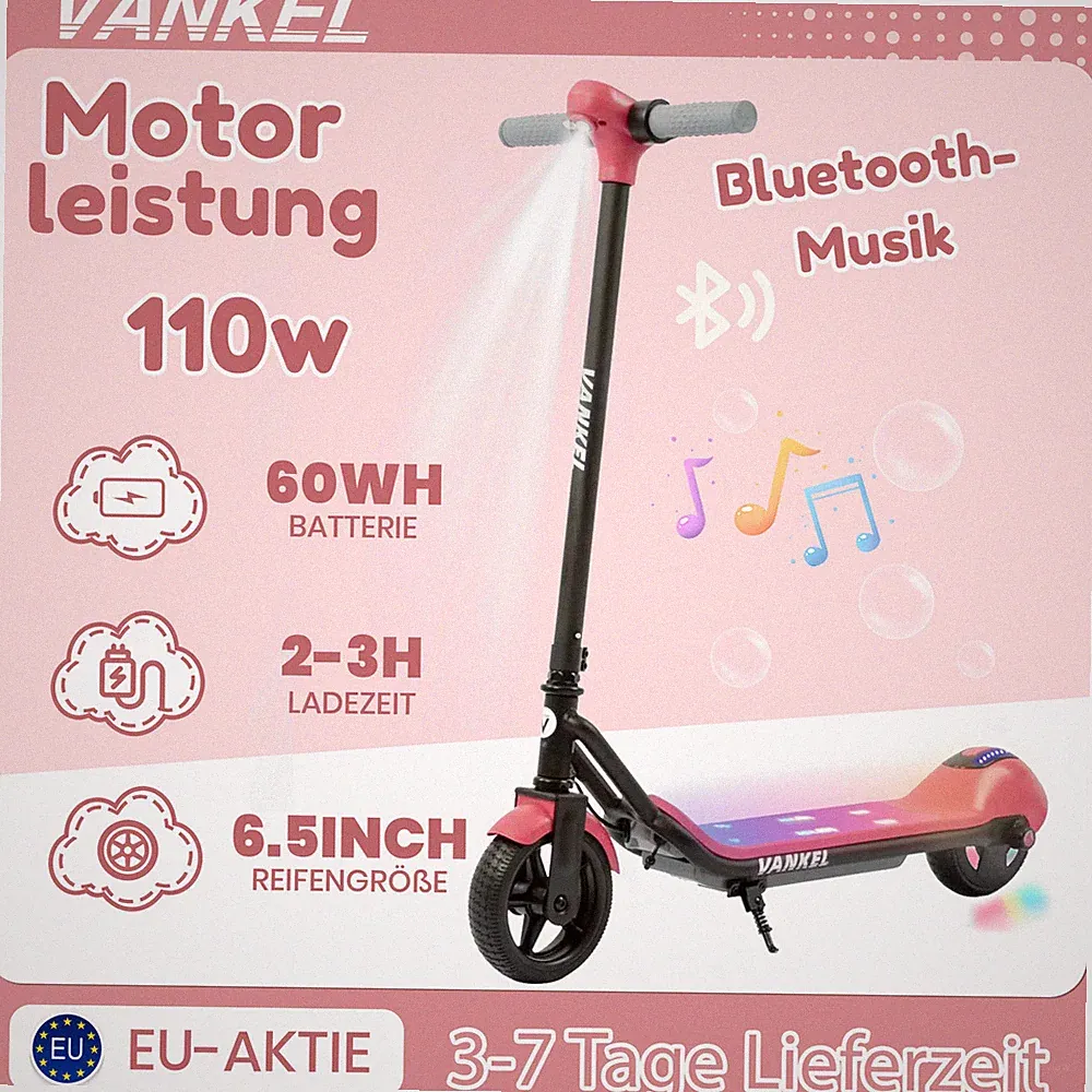 Sinaopus 6,5 Zoll Elektroroller Kinder rosa Bluetooth LED Scooter Mädchen 10km