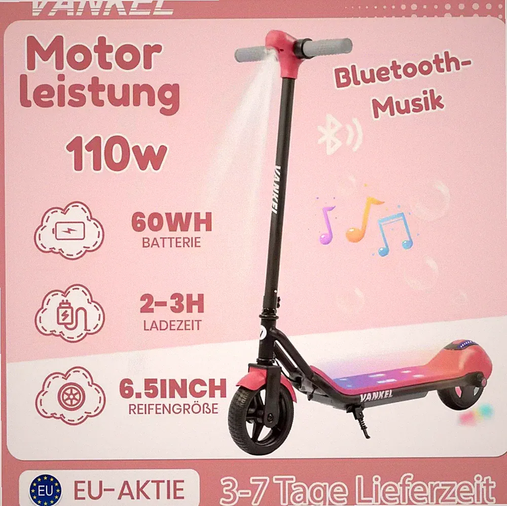 Sinaopus 6,5 Zoll Elektroroller Kinder rosa Bluetooth LED Scooter Mädchen 10km
