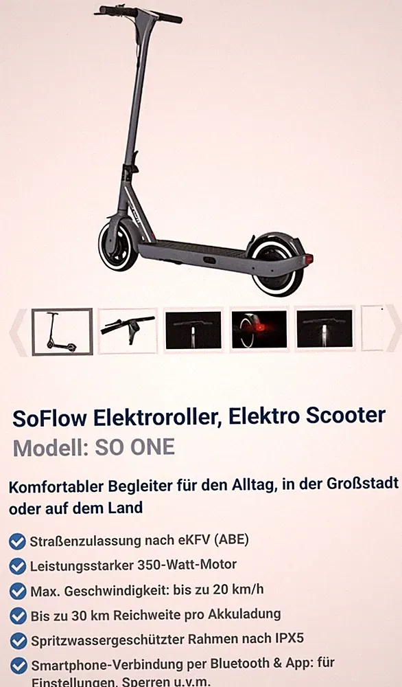 SOFLOW SO ONE E-Scooter Elektroroller mit Straßenzulassung Faltbar 350W bis 30km