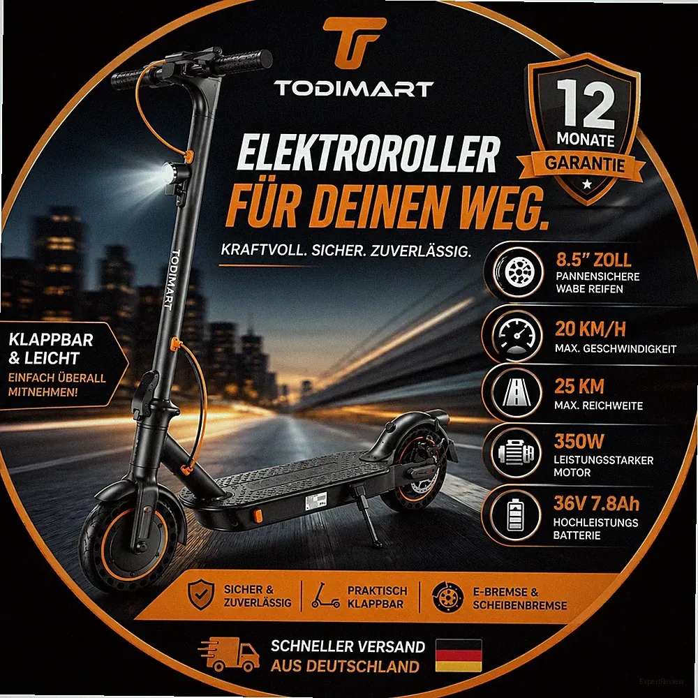 Todimart E-Scooter mit ABE Elektroroller 350W Motor 20km/h 36V 7.8Ah 8.5" Reifen