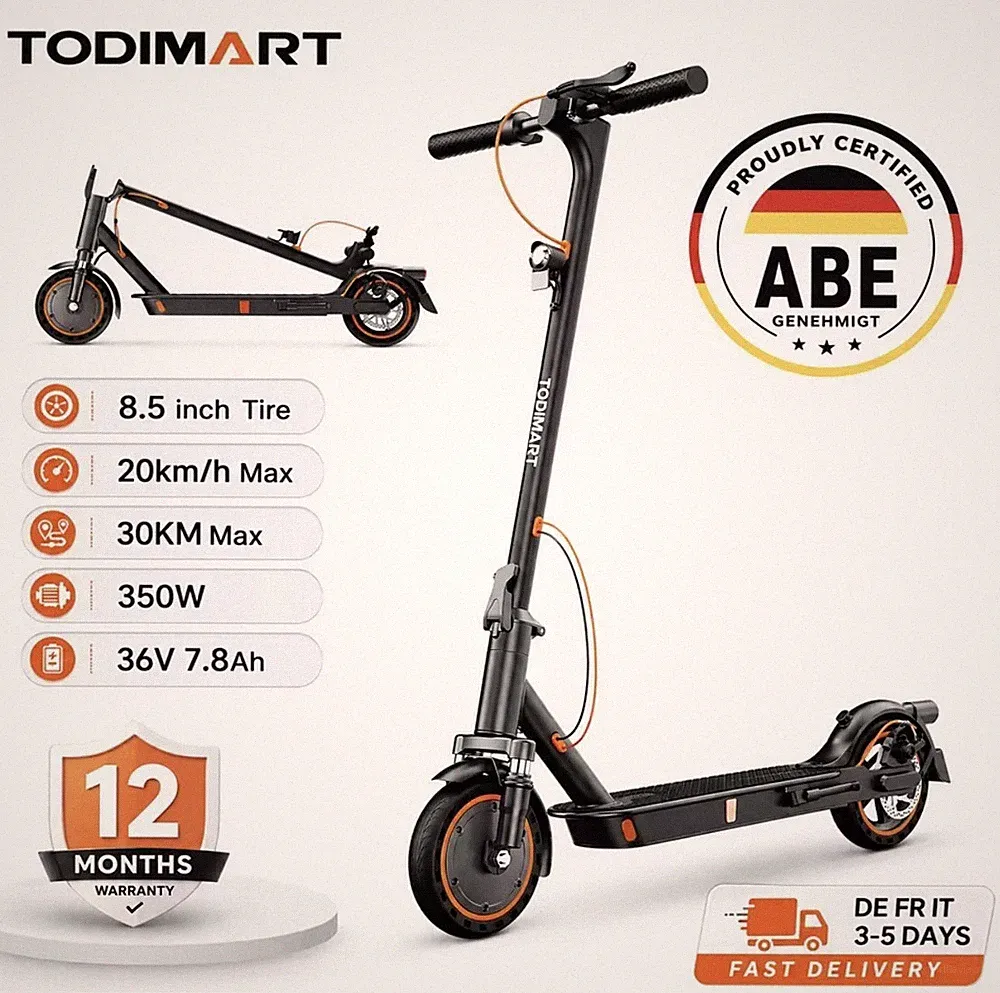 TODIMART T3A ABE E-Scooter 8,5 Zoll, Elektroroller für Erwachsene