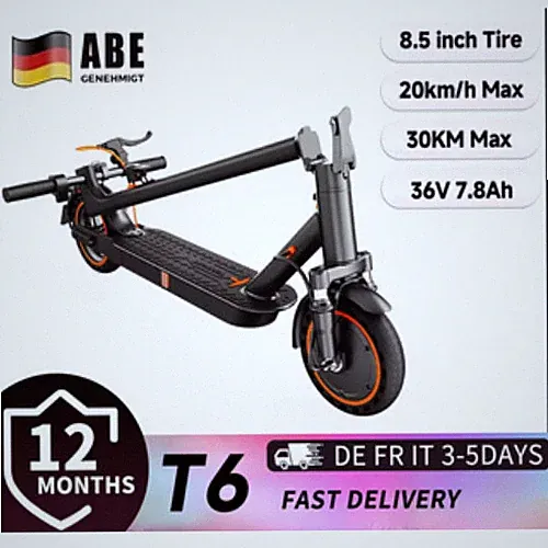 TODIMART T6 Elektroroller mit ABE – 30 km Reichweite, 8.5 Zoll, Doppelstoßdämpfe
