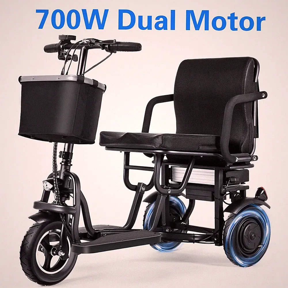 TopMate ES11 3 Rad Elektroroller Leicht Faltbar 700W Doppelmotor Abnehmbare Akku