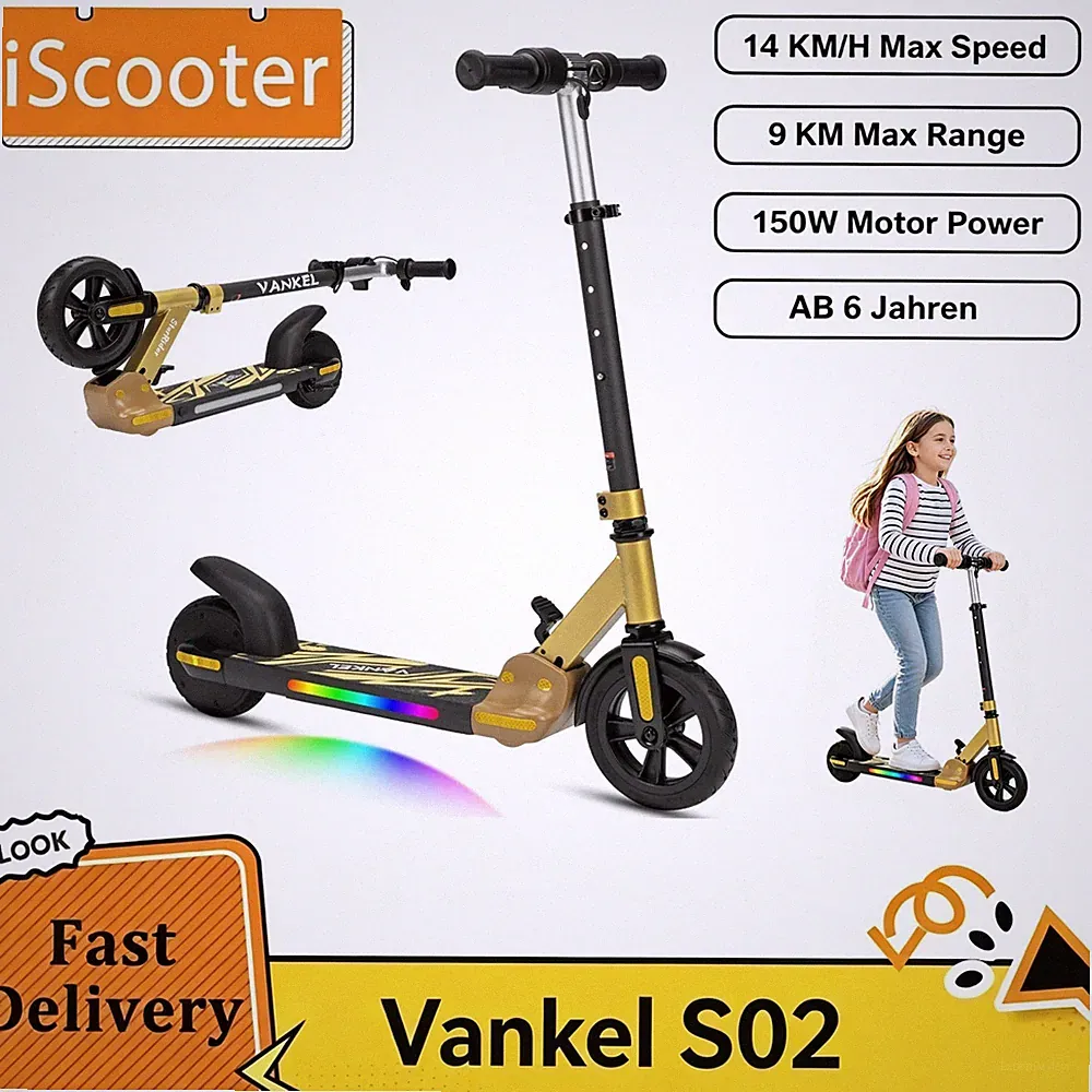Vankel S02 Kinderroller Elektroroller 150W 14KM/H 6 Zoll E-Scooter ab 6 Jahren