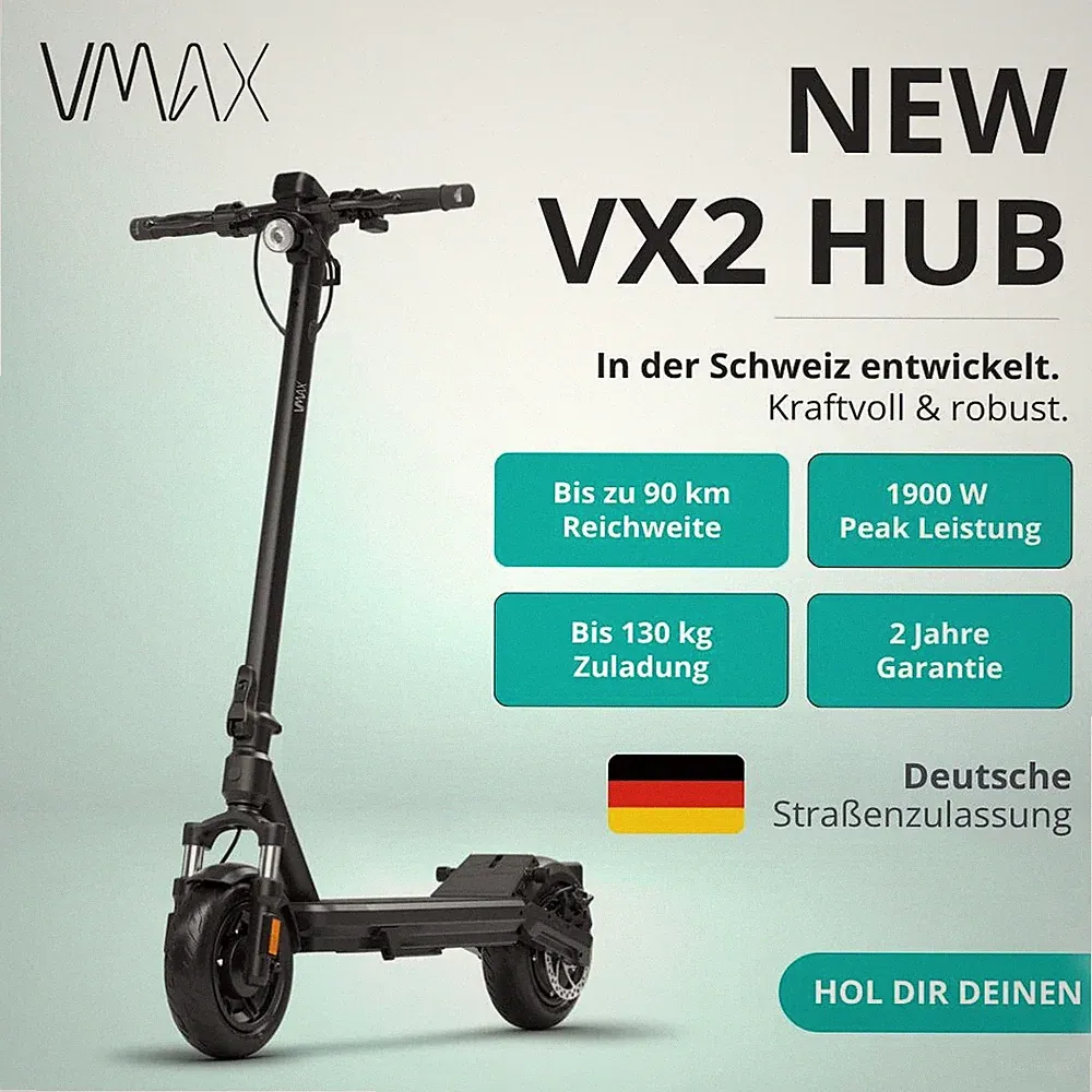 VMAX NEW VX2 HUB Elektroroller 90 km Reichweite 500 W Vollfederung StVZO