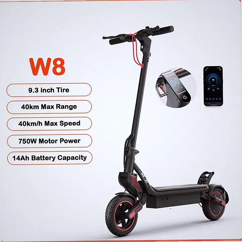 W8 750W Motor Elektroroller 48V 14Ah Akku 9,3" Faltbar Escooter Mit App 40km/h