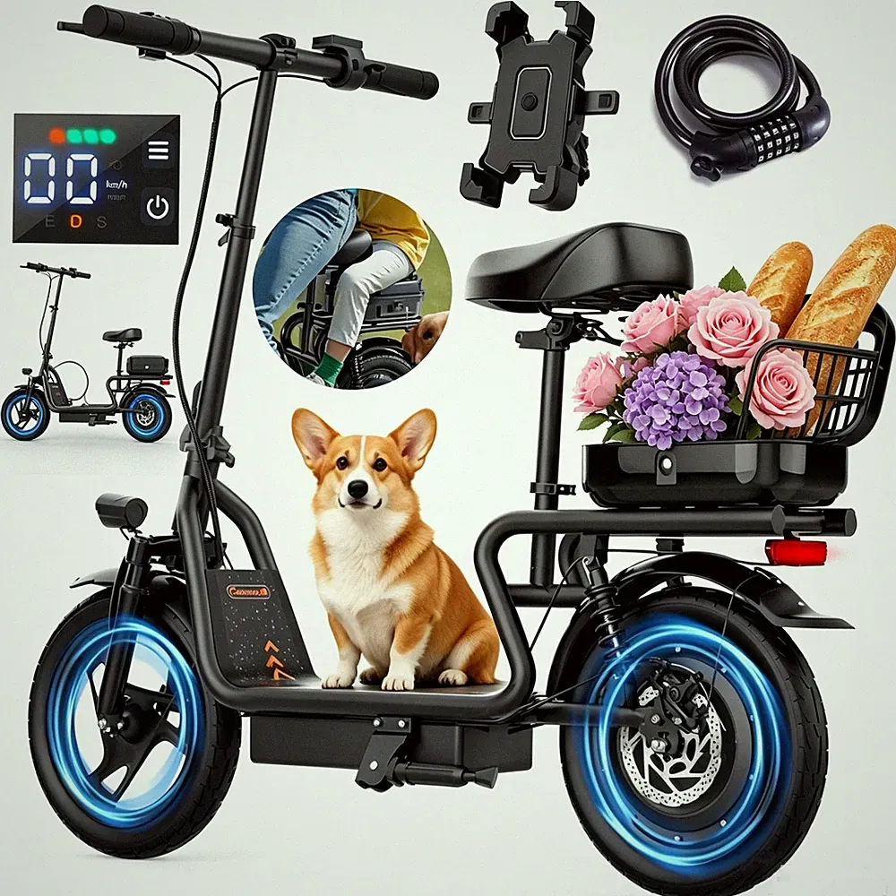 ZAZAWORK 500W Faltbarer Elektroroller 48V 15AH 14 Zoll Electric Scooter mit Korb