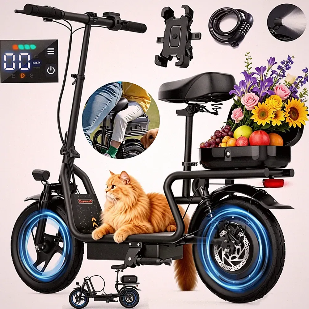 ZAZAWORK 500W Faltbarer Elektroroller 48V 15AH Adult E-Scooter 14 Zoll mit Korb