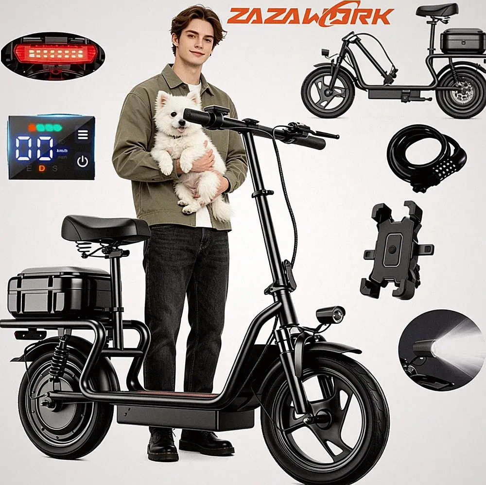 ZAZAWORK 500W Klappbar Elektroroller 48V 15AH 14 Zoll Electric Scooter mit Korb
